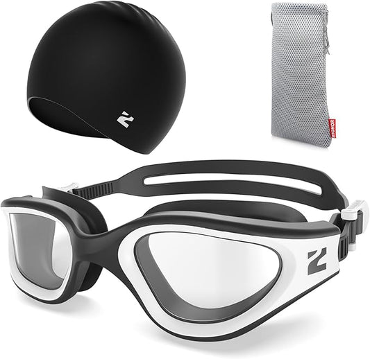 ZIONOR G1 Lite Swim Goggles with Swim Cap Comfortable Anti-fog Swimming Goggles Cap Set for Adult Men Women-StrideForce Fitness
