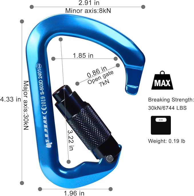 SEPEAK UIAA 30kN Climbing Carabiner Clips, Professional Heavy Duty Twist Locking Carabiners for Climbing,Mountaineering, Rappelling, Camping, Hiking, Swings, Large D Ring Hooks-StrideForce Fitness