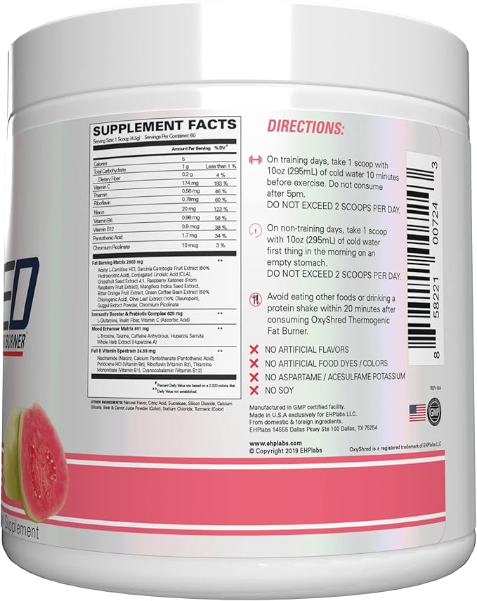 EHP Labs OxyShred Pre Workout Powder & Shredding Supplement - Preworkout Powder with L Glutamine & Acetyl L Carnitine, Energy Boost Drink - Guava Paradise, 60 Servings-StrideForce Fitness