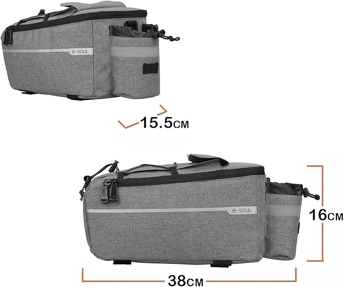 ZTZ Bike Rack Bag, Bicycle Rear Rack Storage Luggage, 8L Insulated Trunk Bag, Waterproof with Reflective Stripes (Black)-StrideForce Fitness