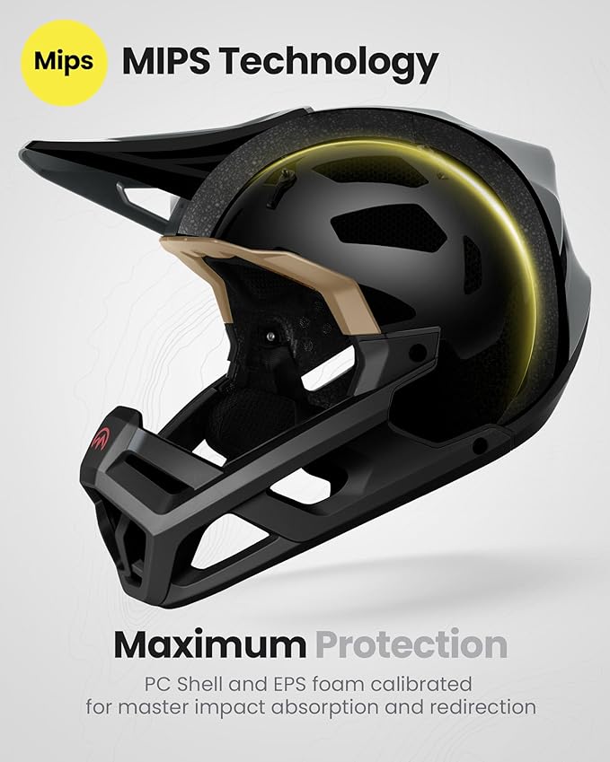OutdoorMaster MIPS Full Face Mountain Bike Helmet for Men & Women - Two Removable Chin Pad, Ventilation Lightweight - Racing Downhill DH BMX MTB Helmet-StrideForce Fitness