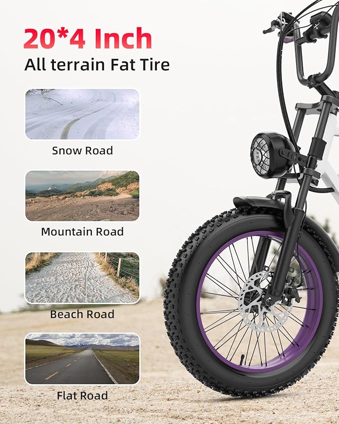 V9-G60 Peak 1500W Ebike, 48V 20Ah(960WH) Removable Battery, 72Miles &32MPH,20" Fat Tire Dirt Bike,7 Speed Gears,Dual Shock Absorber, Adults Electric Bike for Mountains, Snow, Sand, Road-StrideForce Fitness