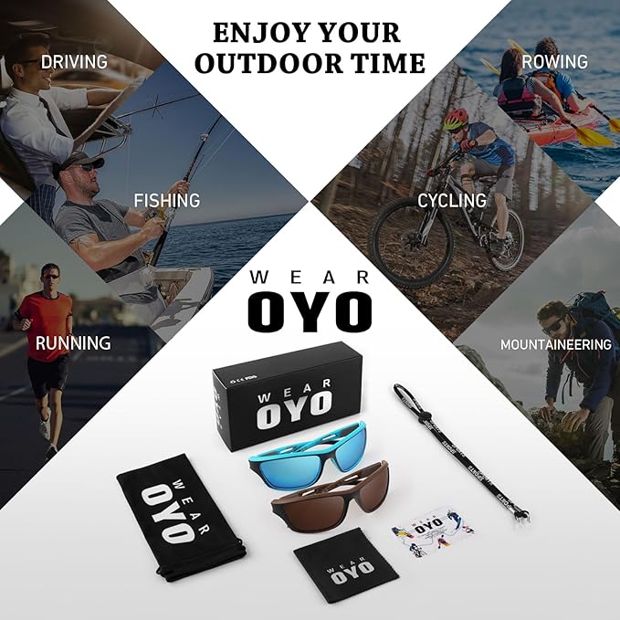 Polarized Sports Sunglasses for Men Women,Fishing Driving Rectangular Goggles UV400 Protection-StrideForce Fitness