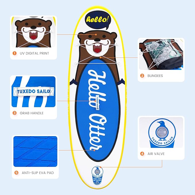 Tuxedo Sailor Kids Inflatable Paddle Board Lightweight and Safe Fishing Stand Up Paddle Board for Adults with Accessories-StrideForce Fitness