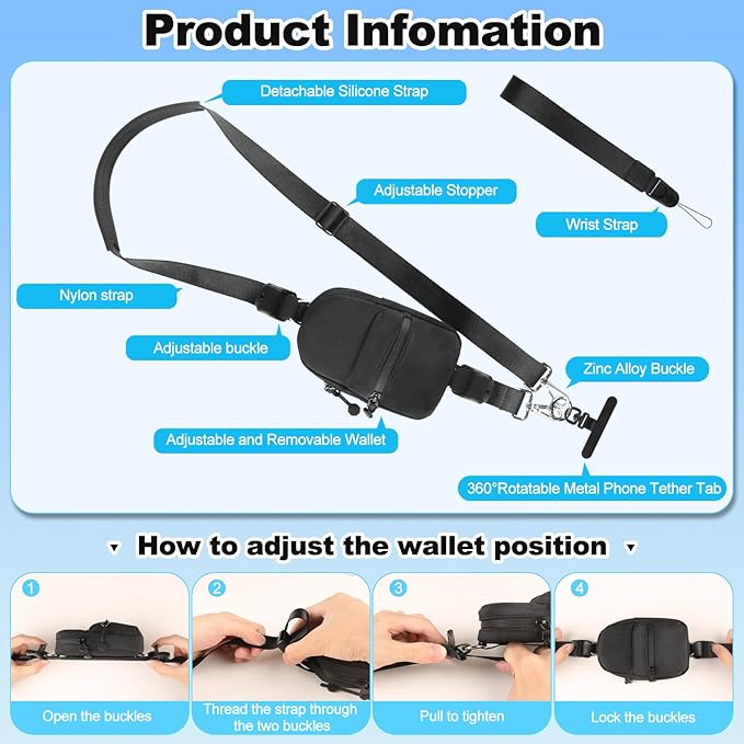 Phone Strap Crossbody Wrist Strap, Upgraded Phone Lanyard with Adjustable Purse-StrideForce Fitness