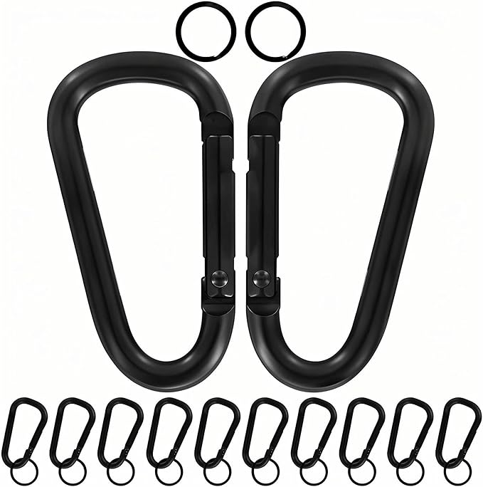 Heavy Duty Aluminum D Carabiner Clips & Key Rings, Black & Sliver Corrosion Resistant Keychain for Keys, Outdoor Sports, Hiking, Camping, Fishing & Hanging Gear-StrideForce Fitness