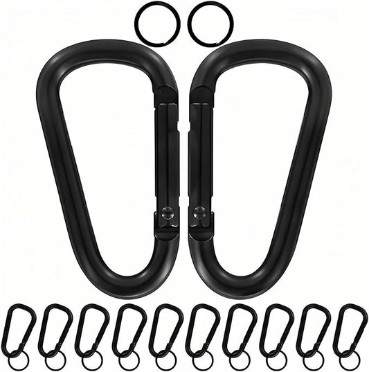 Heavy Duty Aluminum D Carabiner Clips & Key Rings, Black & Sliver Corrosion Resistant Keychain for Keys, Outdoor Sports, Hiking, Camping, Fishing & Hanging Gear-StrideForce Fitness