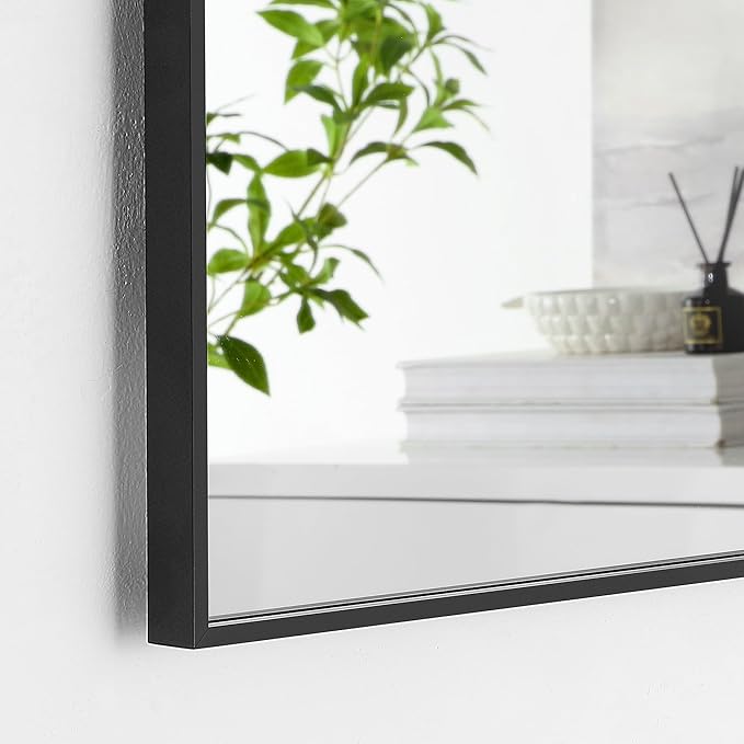 27x40 Inch Black Bathroom Mirror for Wall, Aluminum Frame Rectangle Rectangular Vanity Mirror, Modern Large for Bedroom, Living Room, Horizontal or Vertical-StrideForce Fitness