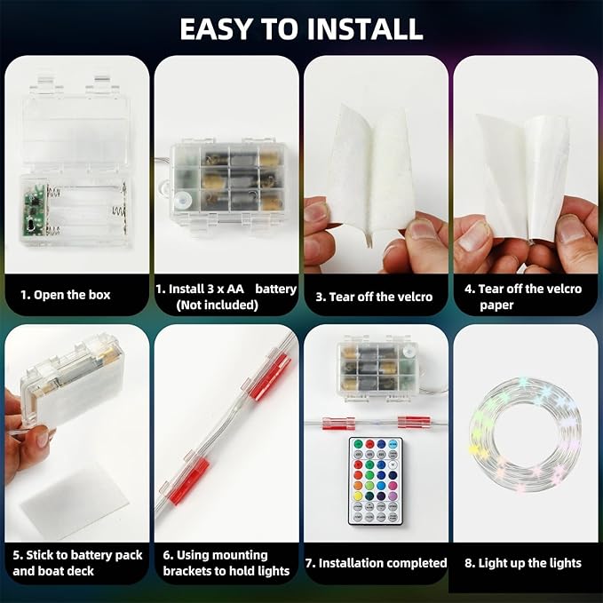 Kayak Paddle Board Lights Kit, IP68 Waterproof Dream Color SUP Glow Light with Remote, Battery Powered Kayak Lights for Night Kayaking SUP Canoes, Marine Pontoon Boats Light (26FT)-StrideForce Fitness