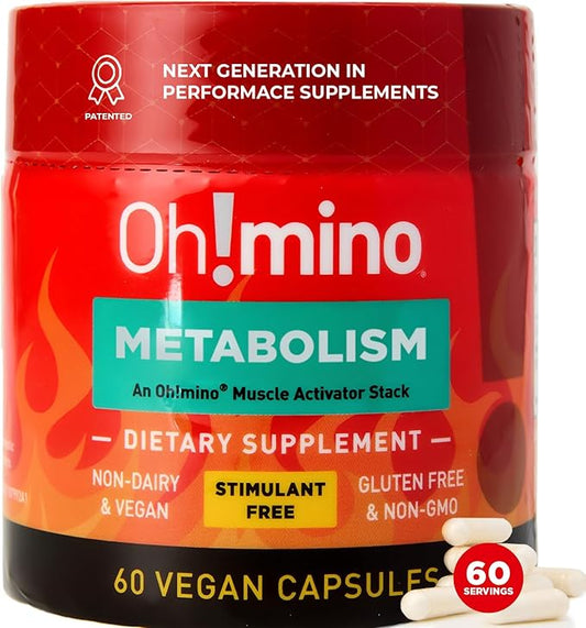 Oh!mino Metabolism Support Supplement for Efficient Fat to Energy Conversion w/L-Carnitine, Phenylcapsaicin, & Vitamin B3 - Non-Jitters, Stimulant-Free, Vegan, Non-Dairy Capsules (60 Servings)-StrideForce Fitness