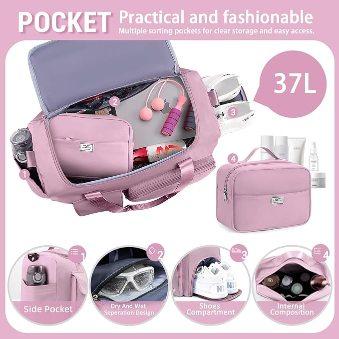 FIORETTO Women's Gym Duffle Bag with Shoes Compartment, 37L Capacity, Ideal for Travel, Gym, Sports, Duffel, Weekender-StrideForce Fitness