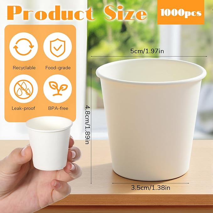 1000 Count 2 oz Bathroom Cups, Disposable Paper Bath Cups, Small Paper Cup, Bathroom Mouthwash Cup, White Mini Espresso Trophy for Bathrooms, Travel, Picnic
