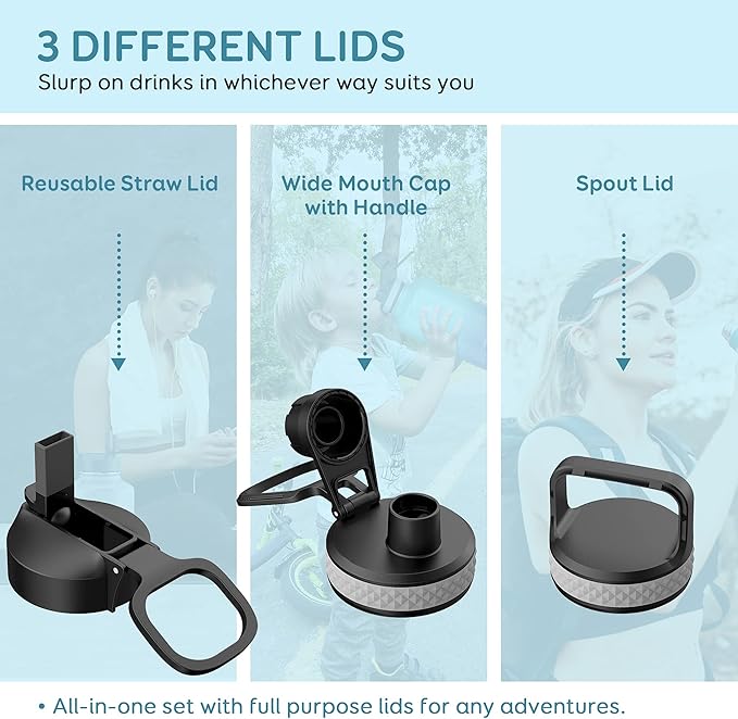 Coolflask Water Bottle 87 oz with Straw, 2/3 Gallon Insulated Stainless Steel Large 3 Lids Big Water Jug for Sports or Office, Non-BPA Keep Cold Up to 48 Hrs or Hot Up to 24 Hrs, Samurai Cyan-StrideForce Fitness