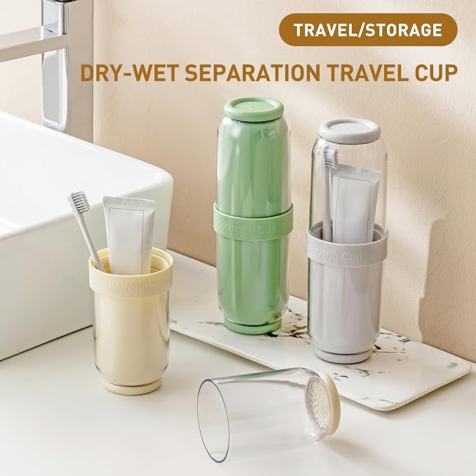 Toothbrush Cup with Cover, Travel Toothbrush Case Portable Toothbrush Holder for Traveling Business Camping School Bathroom (Beige)