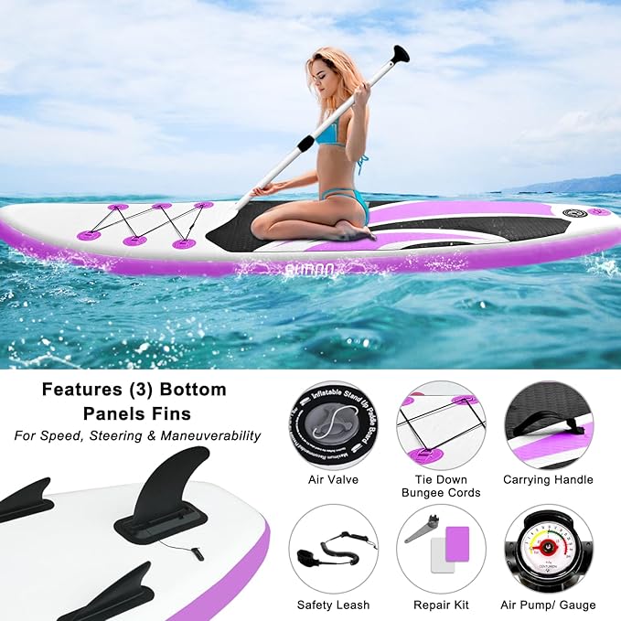 Inflatable Stand Up Paddle Board 10‘x30‘‘- Ultra-Light SUP with Backpack, Pump, Paddle, Coil Leash, 3 Fins, Repair Kit, Stable Design, Non-Slip EVA Deck for Adults & Youth-StrideForce Fitness