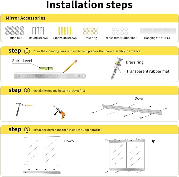 Home Gym Mirror - 48x24 Inch, 1PCS Frameless Tempered Glass Full Body Mirror for Wall Mount - Ideal for Yoga, Workout, Bedroom, Dance Studio (Silver)-StrideForce Fitness