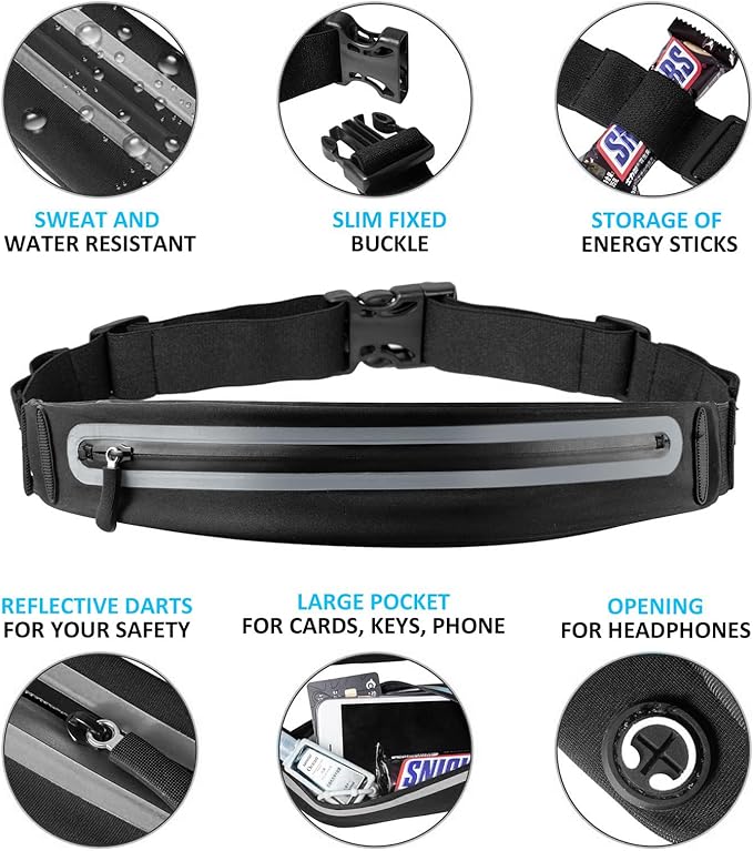Running Belt Fanny Pack, Running Waist Pack for Women & Men USA Patented Hands-Free Reflective Runner Pouch Belt Fitness Workout Bag No-Bounce Adjustable Sport Travel Fanny Pack Cell-StrideForce Fitness