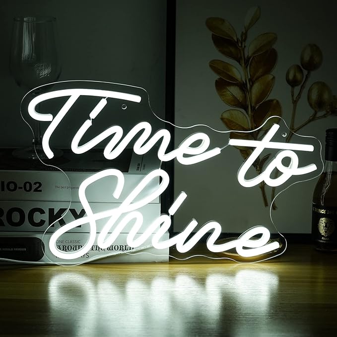 Time To Shine Neon Sign White Led Sign Time To Shine Neon Lights Decor for Lover Dimmable Letter Neon Wall Signs USB Powered with Switch Neon Signs for Wall Decor Party Wedding（16.5’’X10.2’’）-StrideForce Fitness
