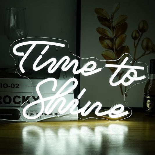 Time To Shine Neon Sign White Led Sign Time To Shine Neon Lights Decor for Lover Dimmable Letter Neon Wall Signs USB Powered with Switch Neon Signs for Wall Decor Party Wedding（16.5’’X10.2’’）-StrideForce Fitness