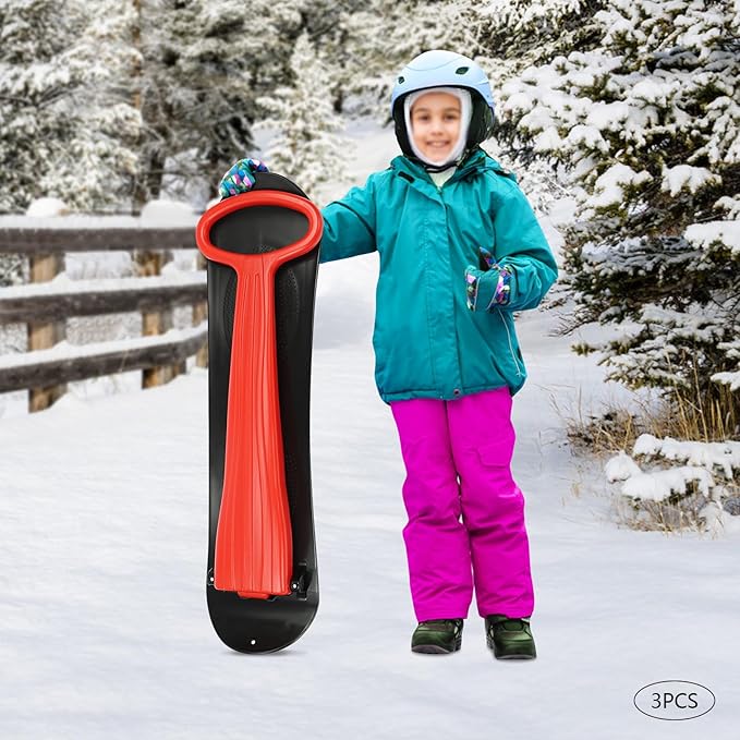 3 Pack Ski Scooter, Snow Sled, Fold-up Snow Scooter for Skiing (Black, Red)-StrideForce Fitness