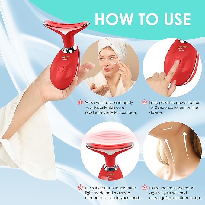 Facial Massager Red-Light-Therapy-for-Face and Neck, Face 𝖲 culpting Wand with 7 Color (Bright Red)-StrideForce Fitness