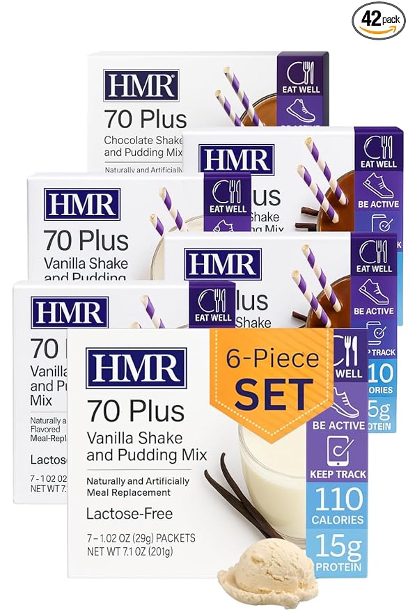HMR 70 Plus Vanilla + Chocolate Shake & Pudding Mix COMBO | Meal Replacement Powder | Lactose-Free | 15g Protein | Easy to Make | Low Calorie | 42 Single Serving Packets each-StrideForce Fitness