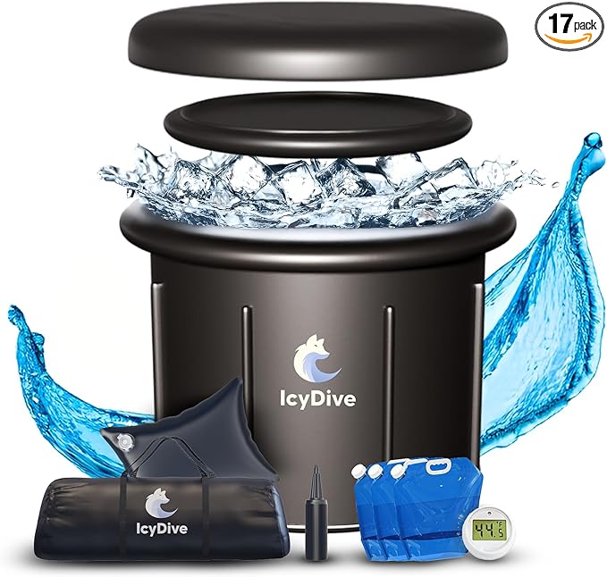 17-Piece XL Portable Ice Bath Tub for Adults -105 Gal 5-Layer Cold Plunge Tub with Water Chiller Included & Thermometer, Inflatable Ice Bath Tub w/ 400L Capacity, Athletes Indoor/Outdoor Recovery-StrideForce Fitness