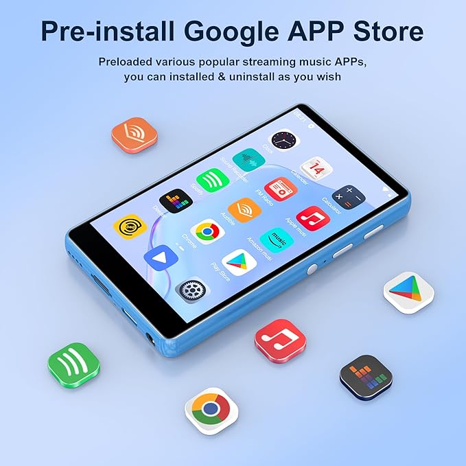 80GB MP3 Player with Bluetooth and WiFi,4-inch Touch Screen MP3 Player with Bluetooth, Spotify, Amazon Music, Audible, Spotify Kids, Pandora, M503Pro Andriod MP4 & MP3 Music Player up to 1TB Blue-StrideForce Fitness