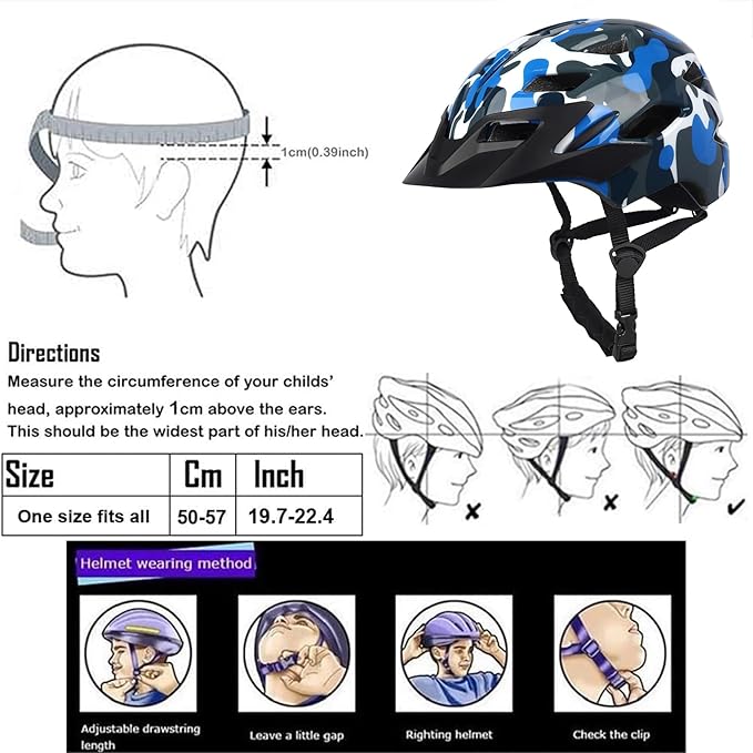 Kids Bike Helmet,Bavilk Kids Boys Girls Bike Helmets with LED Light Detachable Visor Children Youth Teen Multi-Sport for Skating Cycling Scooter Skateboard Adjustable & Lightweight 19.7"-22.4"-StrideForce Fitness