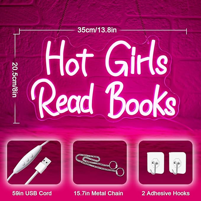 Hot Girls Read Books Neon Sign,Classroom Neon Sign,Pink LED Light Up Wall Sign for Classroom,Girls Bedroom,Dorm Room,Back to School Decor,College Gift,Cute Study Room Led Neon Light-StrideForce Fitness
