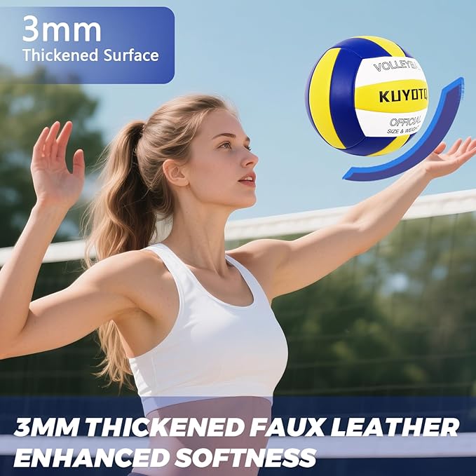 KUYOTQ Official Size 5 in&Outdoor Beach Volleyball,3MM Thickened Surface Soft Leather Youth Womens Mens Volleyball for Game Gym Training(Deflated)-StrideForce Fitness