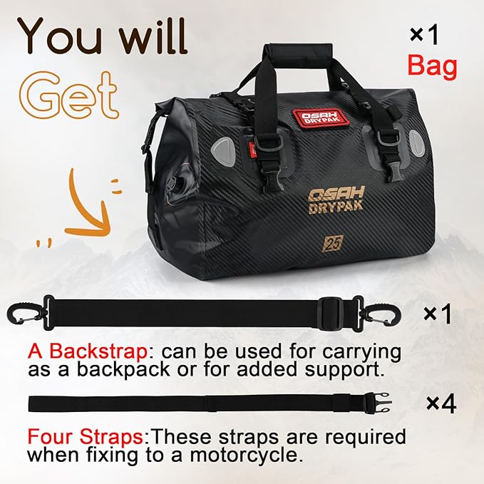 Waterproof Duffel Bag - Motorcycle Dry Bag Tail Bag with Large Storage Space, Waterproof Luggage Duffle Bags with Outer Mesh Zipper Pocket for Camping, Kayaking, Fishing & Traveling-StrideForce Fitness