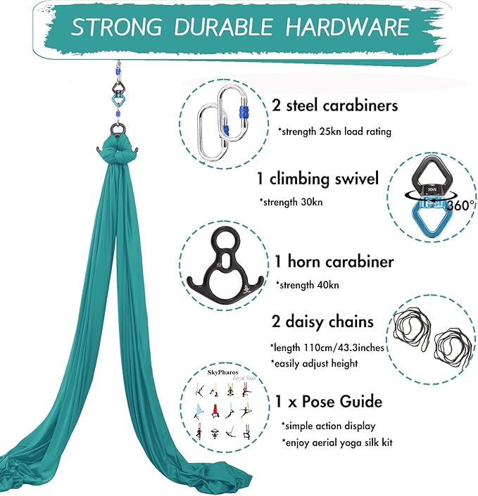 Aerial Silks Yoga Swing Set - 9/11 Yards Aerial Yoga Hammock Kit Anti-Gravity Flying for Fitness, Low/Non Stretch Nylon Tricot Fabric Hardware Included for Dance-StrideForce Fitness