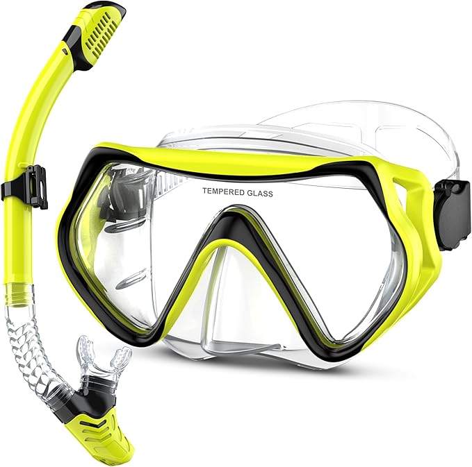 Snorkeling Gear, Dry Snorkel Set180° Panoramic Wide View,Anti-Fog Scuba Diving Mask, Professional Snorkeling Gear for Free Breathing, Swimming, Diving-StrideForce Fitness