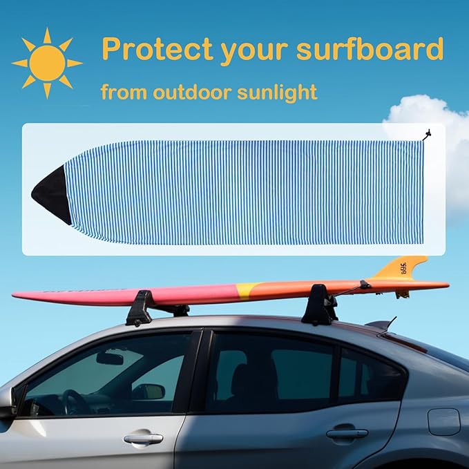 Surf Sock, Surfboard Sock Cover for Longboard Paddleboard Surf Board Sup Paddle Board, 6-8 FT Foot Quick Dry Stretch Surfboard Bag Sleeve with Drawstring Closure-StrideForce Fitness