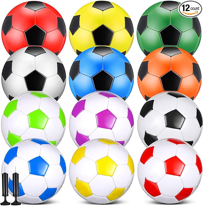 12 Pcs Soccer Balls for Teen Adult Bulk Deflated Soccer Ball with Pump Size 5 Indoor Outdoor Training Practice for School Sports Game Birthday Gifts Party Back to School-StrideForce Fitness