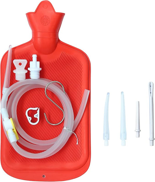 Abyclean Enema Bag Kit Rubber Anal Douche Vaginal Douche Enema Cleaner for Women’s or Man’s Health with Nozzles (Red, 2L)-StrideForce Fitness