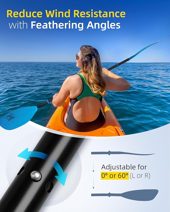 OCEANBROAD Kayak Paddle 86in/218cm, 90.5in/230cm Alloy Shaft 2-Piece Floatable Kayak Oar for Kayaking Canoeing Boating-StrideForce Fitness