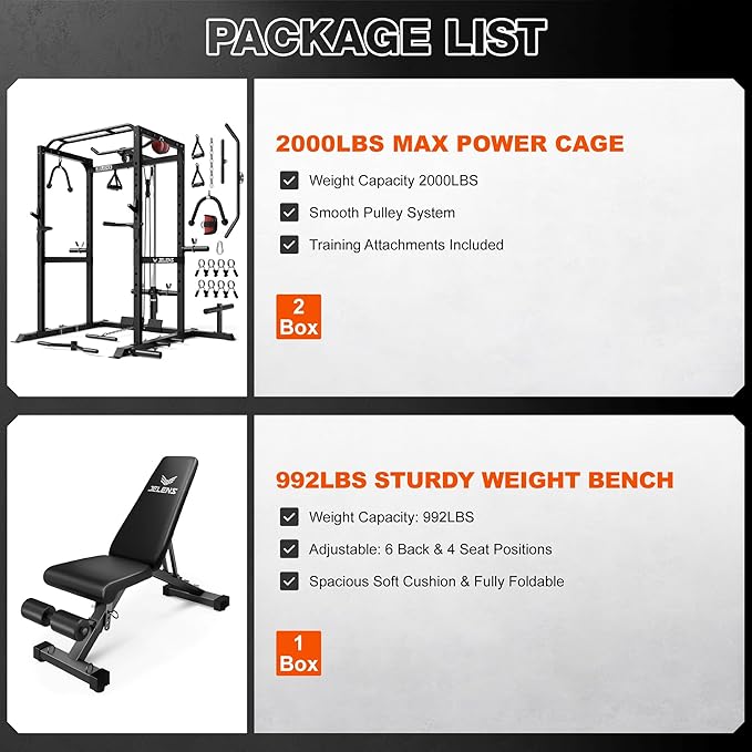 S21 Power Cage, Multi-Function Power Rack with Adjustable Cable Crossover System, 2000LBS Squat Rack for Home Gym with More Training Attachments-StrideForce Fitness