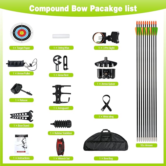 Youth Compound Bow Set 15-45 Lbs for Teens and Beginner, Package with Archery Hunting Equipment, Max Speed 260fps, Adjustable, Right Hand-StrideForce Fitness