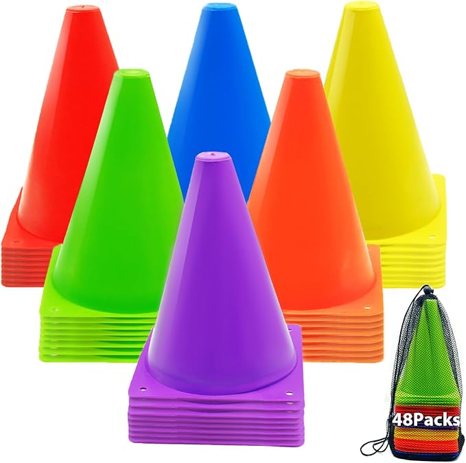 12/24/48Pcs Soccer Cones,7" or 9" Soccer Cones for Training, Multicolor Cones Sports Soccer Training Cones, Field Cones for Skating Basketball Football Drills Practice-StrideForce Fitness