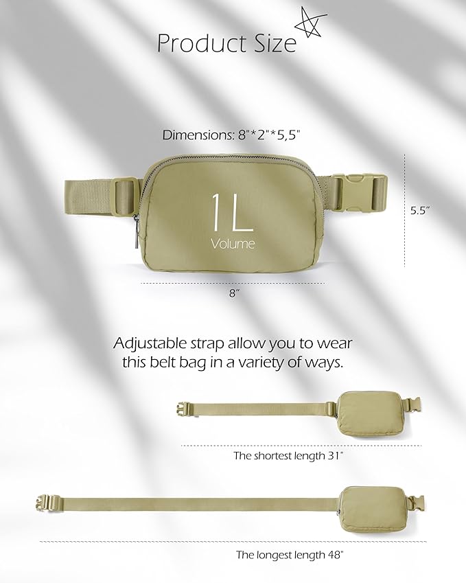ODODOS Unisex Mini Belt Bag with Adjustable Strap Small Fanny Pack for Workout Running Traveling Hiking, Khaki Green-StrideForce Fitness
