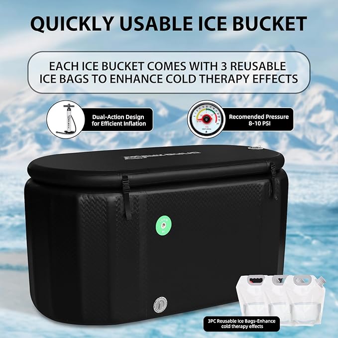 Ice Bath Tub,Inflatable Cold Plunge Tub, Water Chiller Compatible, 237.8Gallon Portable Ice Plunge Tub for Athletes, Adult Ice Bath Enthusiasts (Classic Black-Pro)-StrideForce Fitness