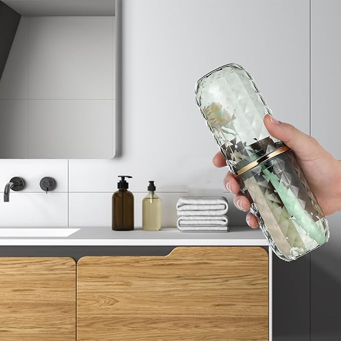 Toothbrush Holders with Cover, Portable Travel Toothbrush Case with lid, Toothbrush Container for Bathroom Countertop Organizer (Green)