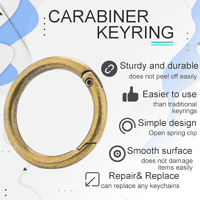 10Pack 1 Inch Metal Spring O Rings Clip Keychain, Round Carabiner Clips Keyrings Snap Hook Buckle, Purse Shoulder Bag Chain Rings Clip Replacement Paracord Keychain Lanyard Leather DIY Crafts (Bronze)-StrideForce Fitness