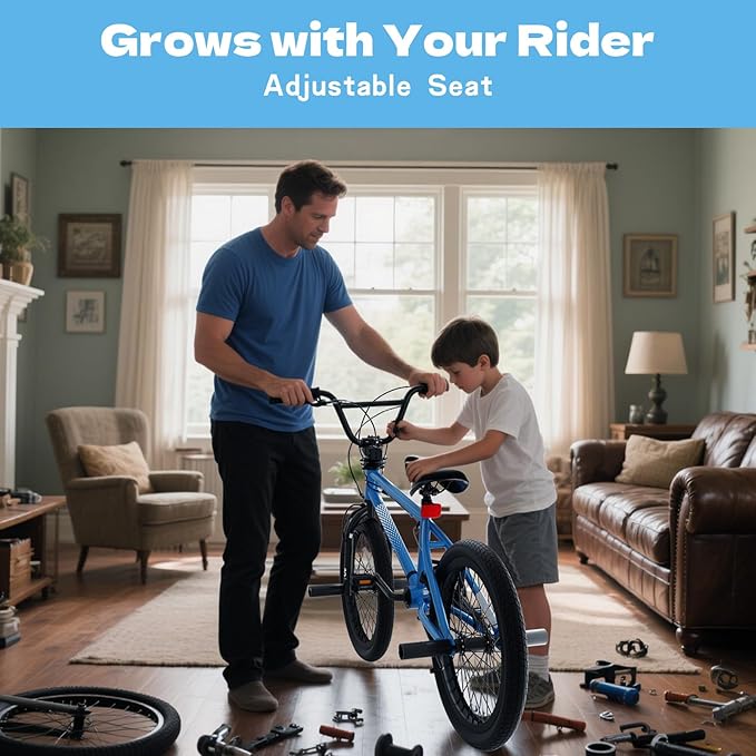 67i Boys BMX Bike 18/20 Inch Ages 8-12 Kids Bicycle with Front Rear U Brake Adjustable Seat Iron Fork 2.09" Wide Tires-StrideForce Fitness