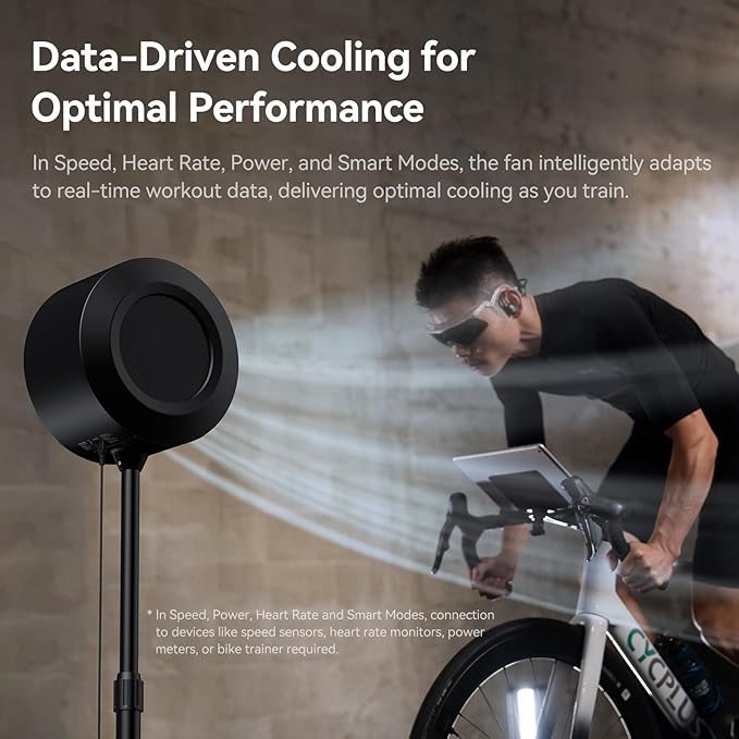 CYCPLUS Smart Indoor Cycling Fan, BLDC Motor Drive, 5 Speed Modes with Remote and APP Control, Low-Noise Bluetooth/ANT+ Cycling Fan for indoor Bike Trainers, Stationary/Spin Bikes, Cross Training-StrideForce Fitness
