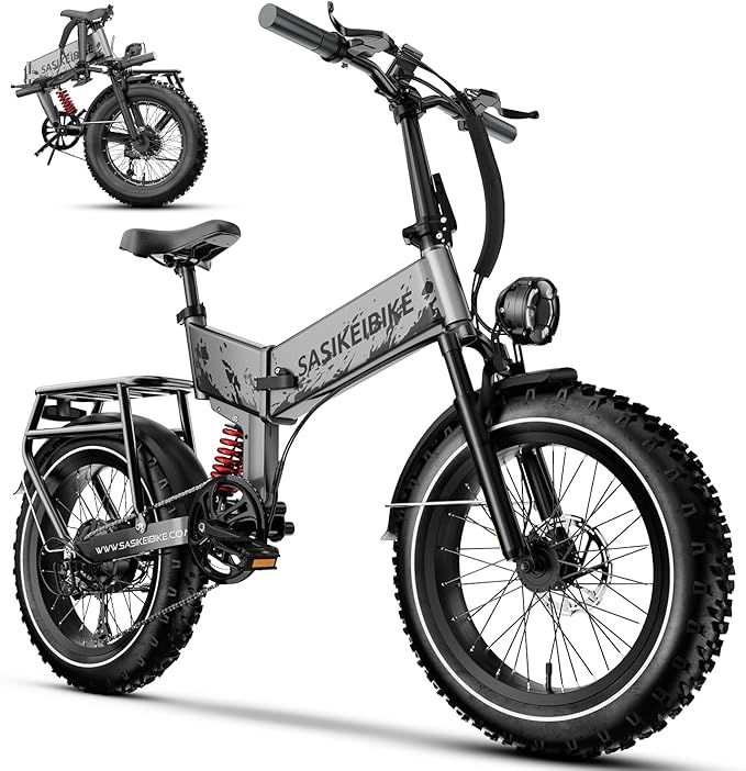 Folding Electric Bike for Adults, 20'' 1500W Peak Fat Tire Ebike, Up to 70 Miles 30+MPH Electric Mountain Bike with 52V 20AH Removable Battery, Dual Suspension, 7-Speed,UL Certified-StrideForce Fitness