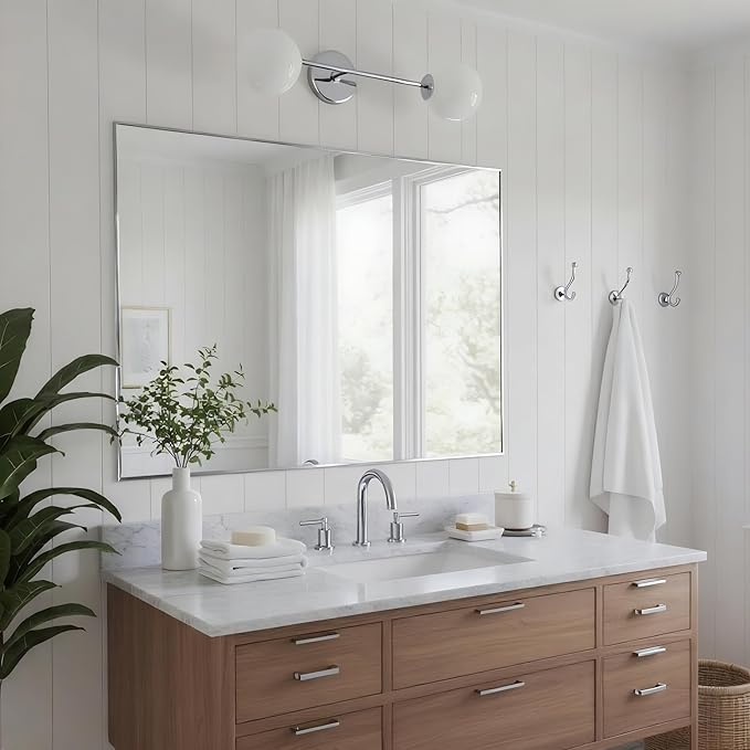 30x40 Inch Nickel Bathroom Mirror for Wall, Aluminum Frame Rectangle Rectangular Vanity Mirror, Modern Large for Bedroom, Living Room, Horizontal or Vertical-StrideForce Fitness