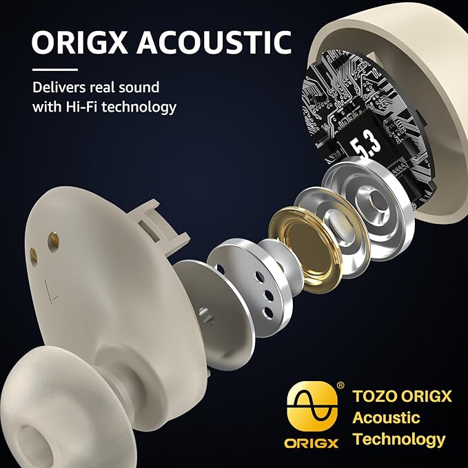 TOZO A1 Wireless Earbuds Bluetooth 5.3 Light Weight in Ear IPX5 Waterproof Headphones 2 Mic for AI Calls, Immersive Premium Sound Bass Headset with Charging Case, 32 Presets EQ Customization via App-StrideForce Fitness